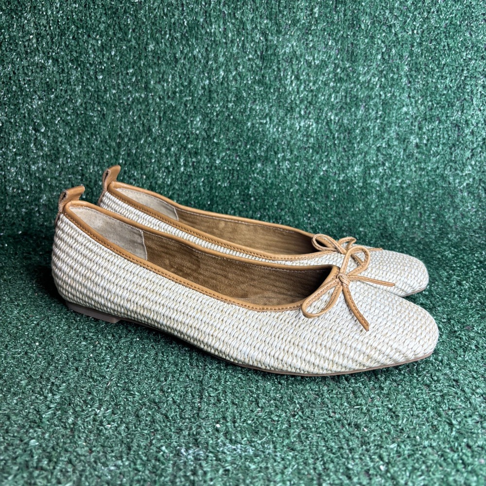 Kelsi Dagger Brooklyn Frankie Woven Raffia Bow Ballet Flat Shoes Beige Womens 11